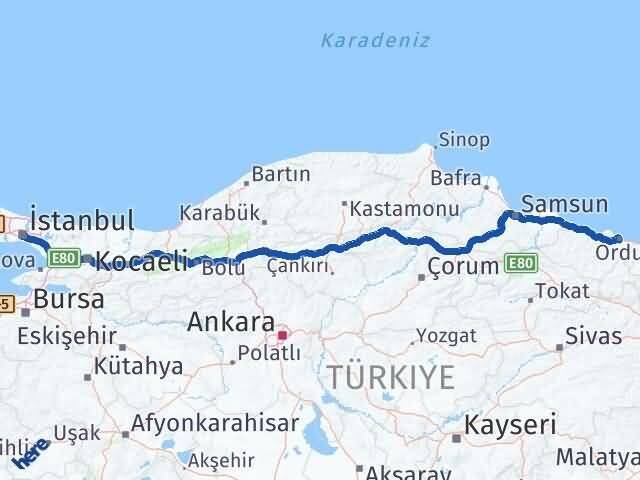 Ordu Beyoğlu İstanbul Arası Kaç Km - Yol Haritası