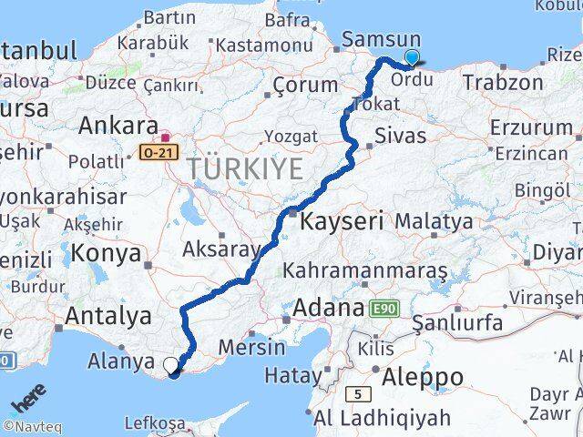 Ordu Bozyazı Mersin Arası Kaç Km - Yol Haritası