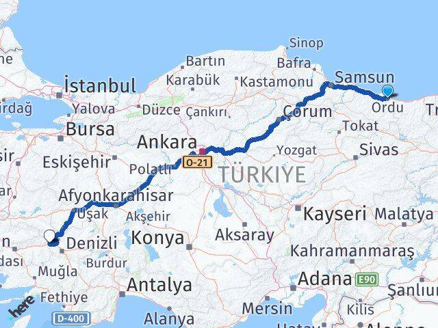 Ordu Buharkent Aydın Arası Kaç Km - Yol Haritası