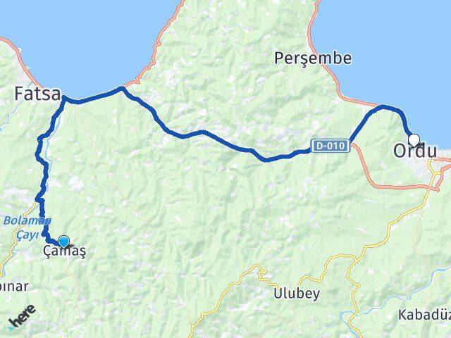 Ordu Çamaş Altınordu Arası Kaç Km - Yol Haritası