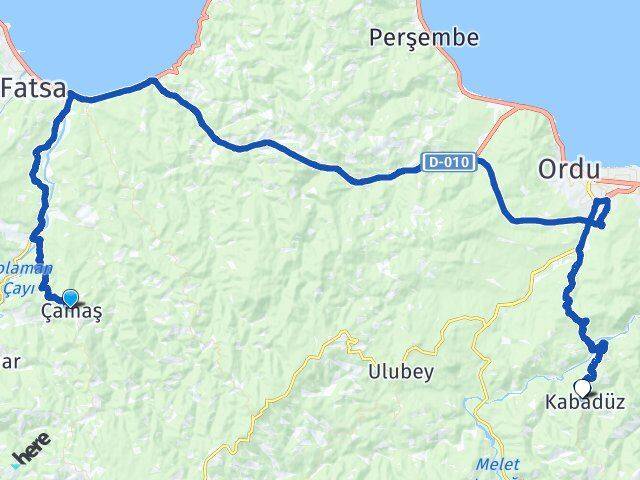 Ordu Çamaş Kabadüz Arası Kaç Km - Yol Haritası