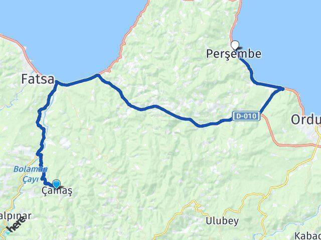 Ordu Çamaş Perşembe Arası Kaç Km - Yol Haritası