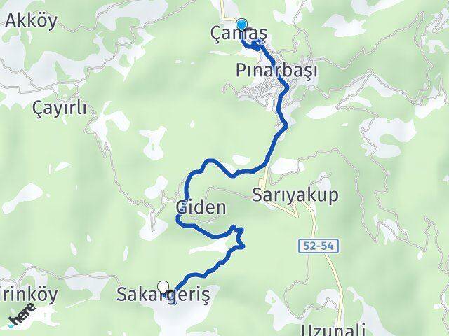 Ordu Çamaş Sakargeriş Çamaş Arası Kaç Km - Yol Haritası