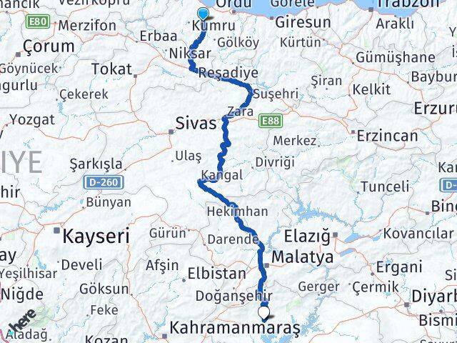 Ordu Çatalpınar Adıyaman Arası Kaç Km - Yol Haritası