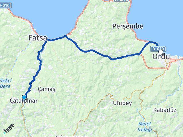 Ordu Çatalpınar Altınordu Arası Kaç Km - Yol Haritası