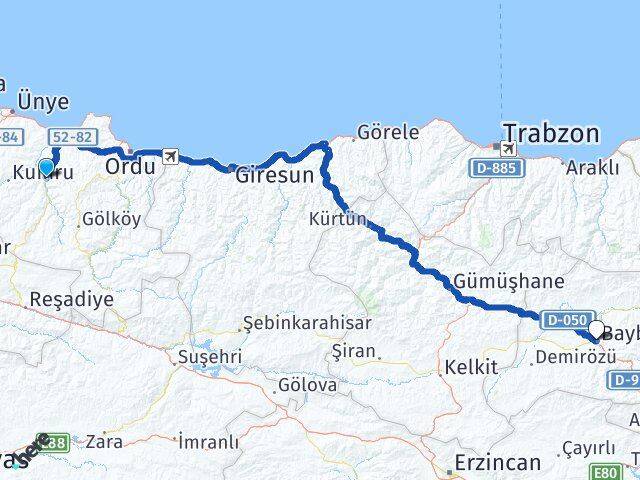 Ordu Çatalpınar Bayburt Arası Kaç Km - Yol Haritası