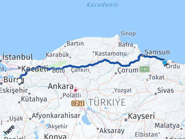 Ordu Çatalpınar Bilecik Arası Kaç Km - Yol Haritası