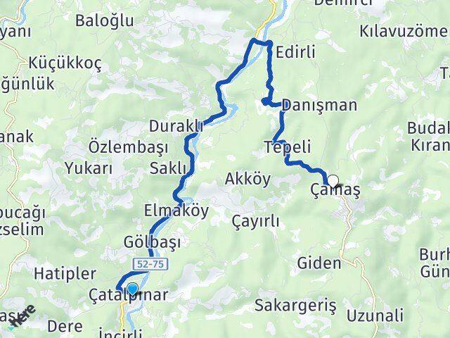 Ordu Çatalpınar Çamaş Arası Kaç Km - Yol Haritası