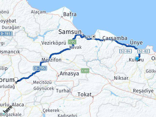 Ordu Çatalpınar Çorum Arası Kaç Km - Yol Haritası