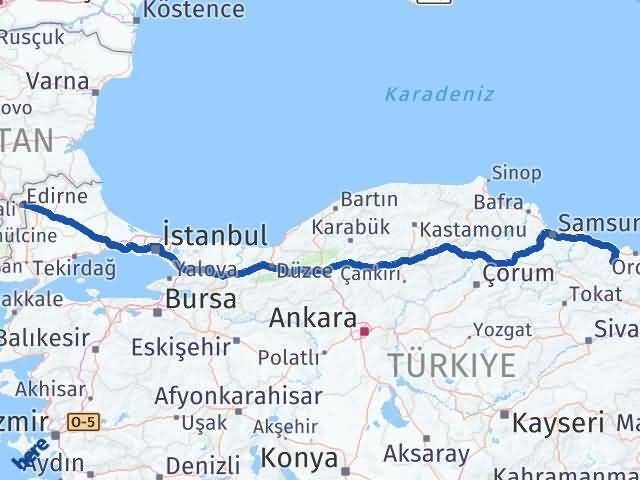 Ordu Çatalpınar Edirne Arası Kaç Km - Yol Haritası