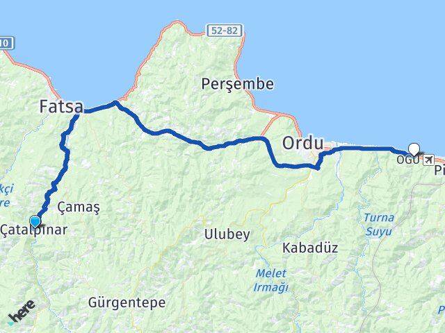 Ordu Çatalpınar Gülyalı Arası Kaç Km - Yol Haritası