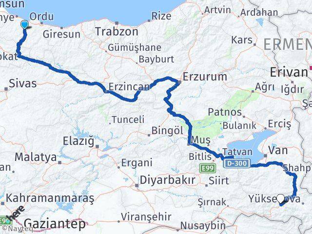 Ordu Çatalpınar Hakkari Arası Kaç Km - Yol Haritası