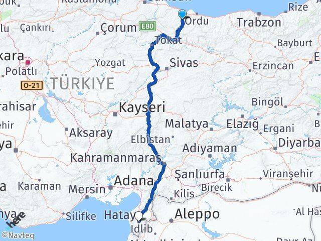 Ordu Çatalpınar Hatay Arası Kaç Km - Yol Haritası