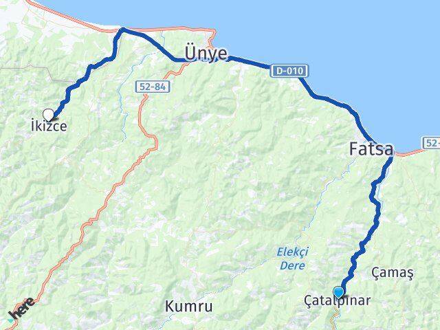 Ordu Çatalpınar İkizce Arası Kaç Km - Yol Haritası