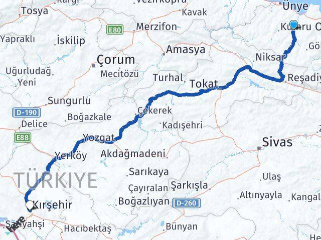 Ordu Çatalpınar Kırşehir Arası Kaç Km - Yol Haritası