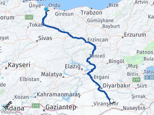 Ordu Çatalpınar Mardin Arası Kaç Km - Yol Haritası