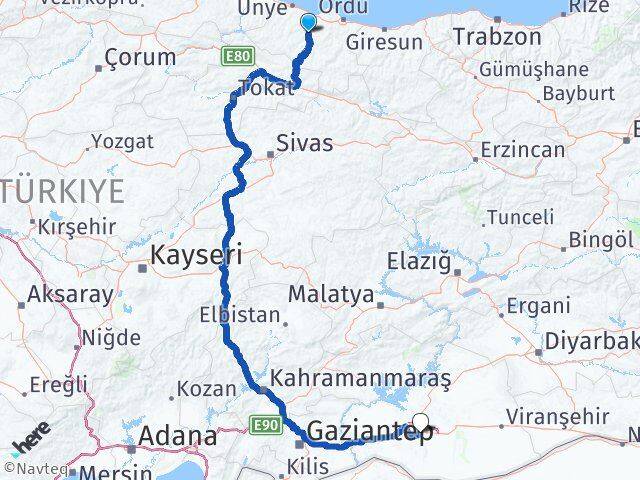 Ordu Çatalpınar Şanlıurfa Arası Kaç Km - Yol Haritası