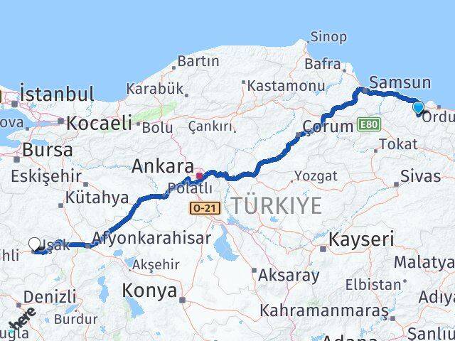 Ordu Çatalpınar Uşak Arası Kaç Km - Yol Haritası