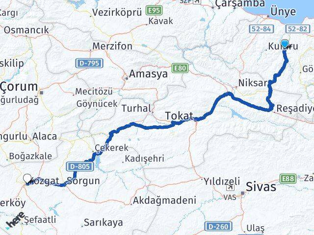 Ordu Çatalpınar Yozgat Arası Kaç Km - Yol Haritası
