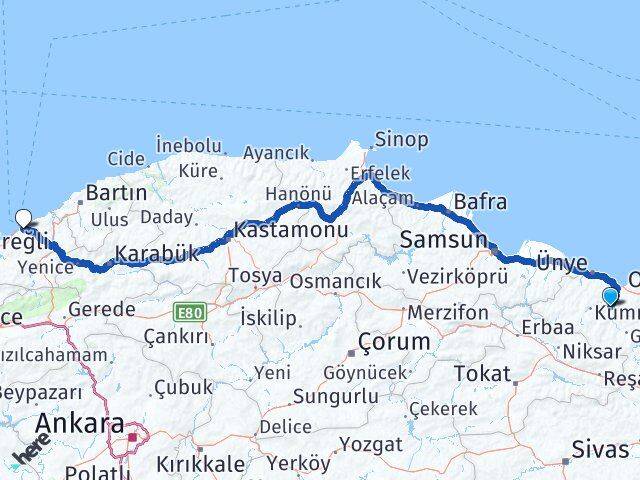 Ordu Çatalpınar Zonguldak Arası Kaç Km - Yol Haritası