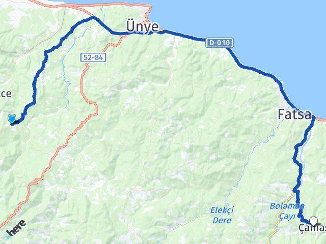 Ordu Çaybaşı Çamaş Arası Kaç Km - Yol Haritası