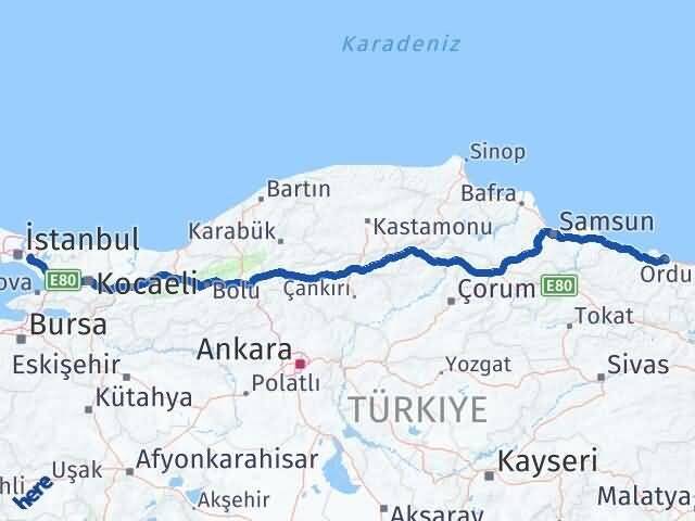 Ordu Çekmeköy İstanbul Arası Kaç Km - Yol Haritası