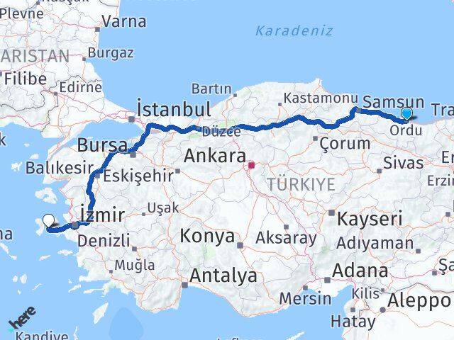 Ordu Çeşme İzmir Arası Kaç Km - Yol Haritası