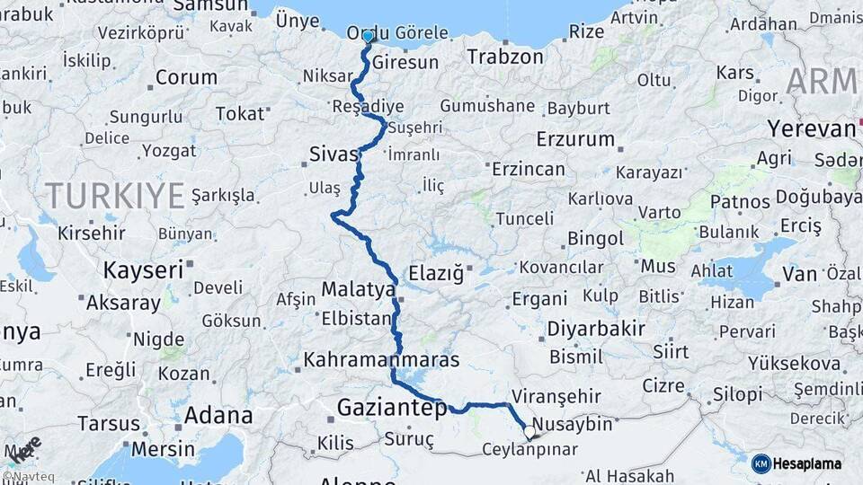 Ordu Ceylanpınar Şanlıurfa Arası Kaç Km - Yol Haritası