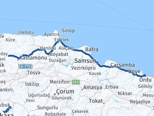 Ordu Daday Kastamonu Arası Kaç Km - Yol Haritası