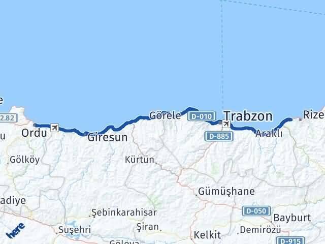 Ordu Derepazarı Rize Arası Kaç Km - Yol Haritası