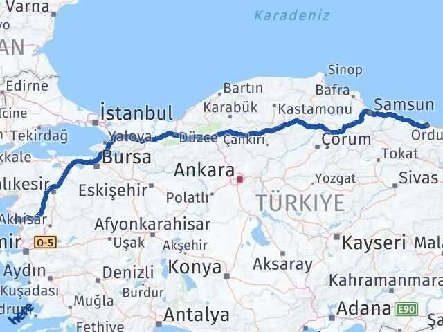 Ordu Dikili İzmir Arası Kaç Km - Yol Haritası