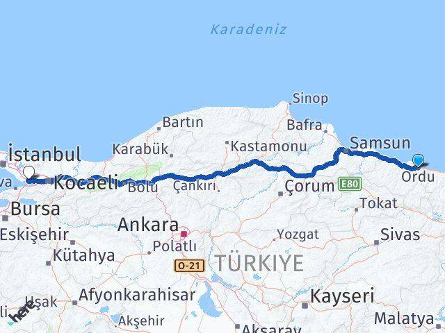 Ordu Dilovası Kocaeli Arası Kaç Km - Yol Haritası