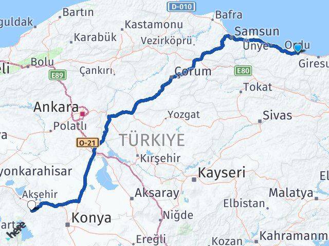 Ordu Doğanhisar Konya Arası Kaç Km - Yol Haritası