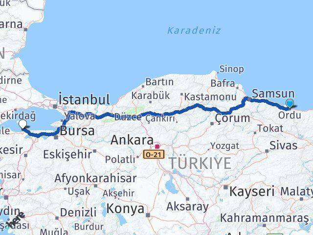 Ordu Erdek Balıkesir Arası Kaç Km - Yol Haritası