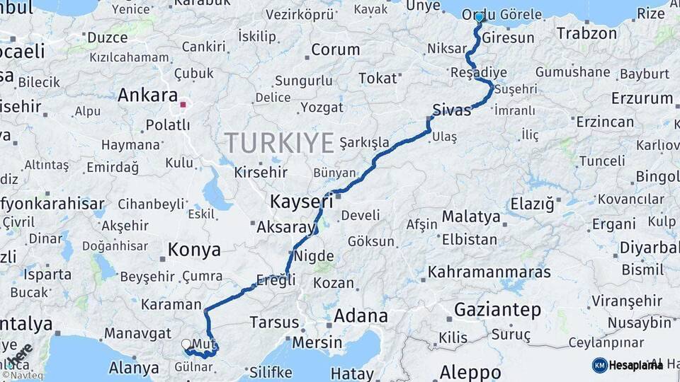 Ordu Ermenek Karaman Arası Kaç Km - Yol Haritası