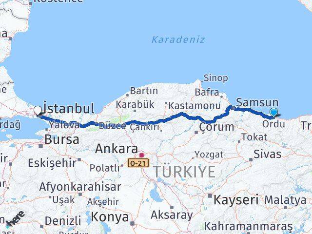 Ordu Eyüpsultan İstanbul Arası Kaç Km - Yol Haritası