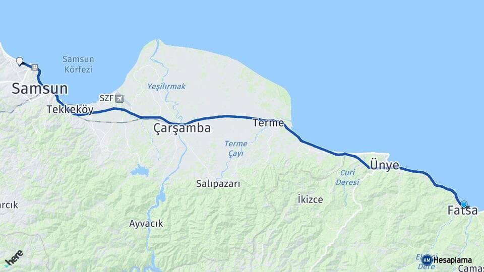 Ordu Fatsa Atakum Samsun Arası Kaç Km - Yol Haritası
