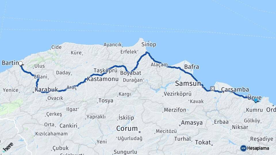 Ordu Fatsa Bartın Arası Kaç Km - Yol Haritası
