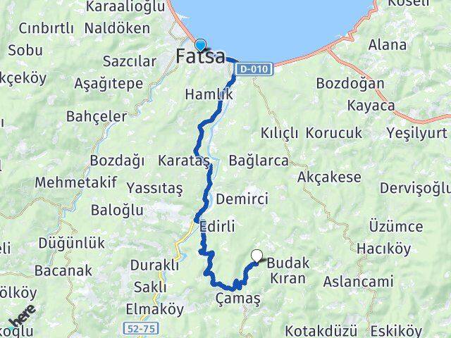 Ordu Fatsa Çavuşbaşı Çamaş Arası Kaç Km - Yol Haritası