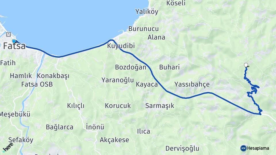 Ordu Fatsa Tepeköy Perşembe Arası Kaç Km - Yol Haritası