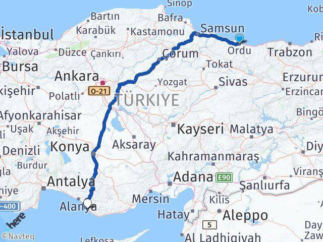 Ordu Gazipaşa Antalya Arası Kaç Km - Yol Haritası