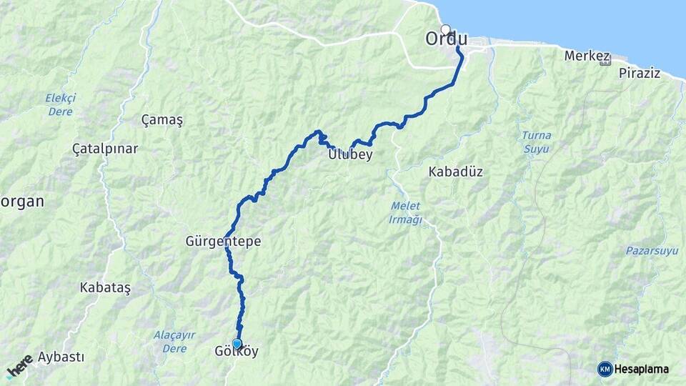 Ordu Gölköy Altınordu Arası Kaç Km - Yol Haritası