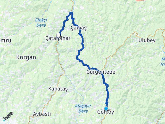 Ordu Gölköy Çatalpınar Arası Kaç Km - Yol Haritası