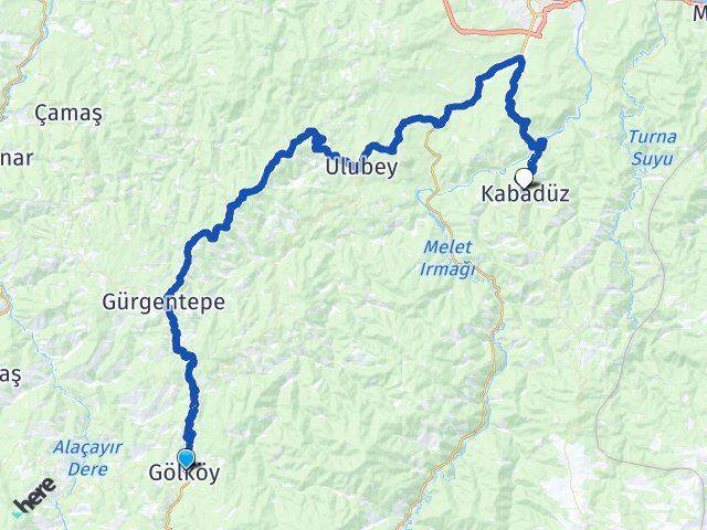 Ordu Gölköy Kabadüz Arası Kaç Km - Yol Haritası