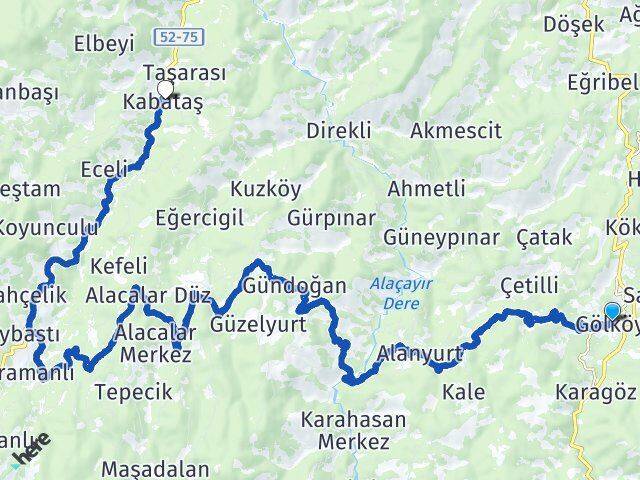 Ordu Gölköy Kabataş Arası Kaç Km - Yol Haritası