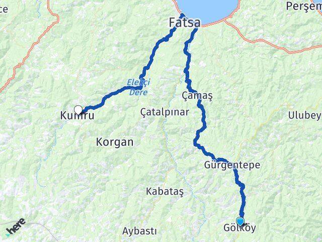 Ordu Gölköy Kumru Arası Kaç Km - Yol Haritası