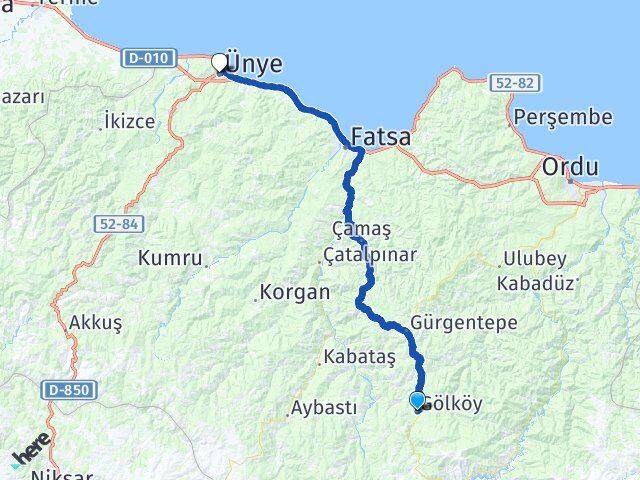 Ordu Gölköy Ünye Arası Kaç Km - Yol Haritası
