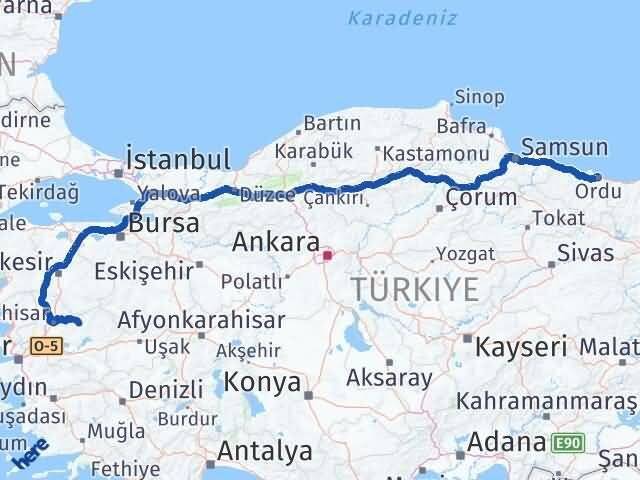 Ordu Gördes Manisa Arası Kaç Km - Yol Haritası