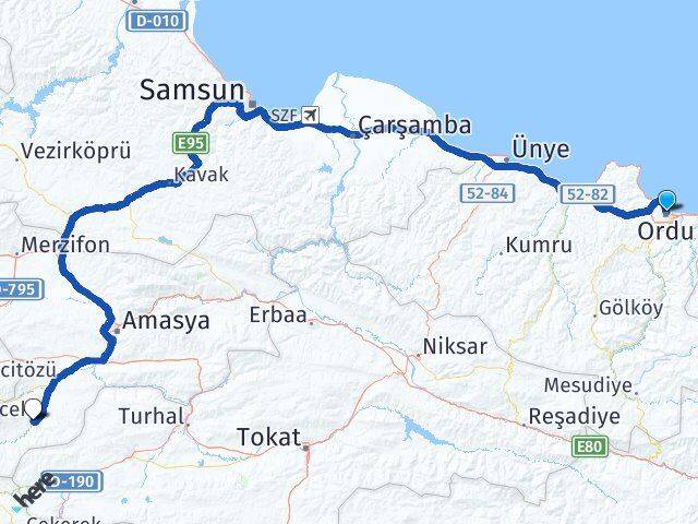 Ordu Göynücek Amasya Arası Kaç Km - Yol Haritası