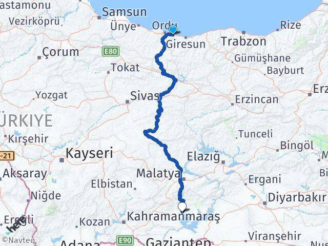 Ordu Gülyalı Adıyaman Arası Kaç Km - Yol Haritası
